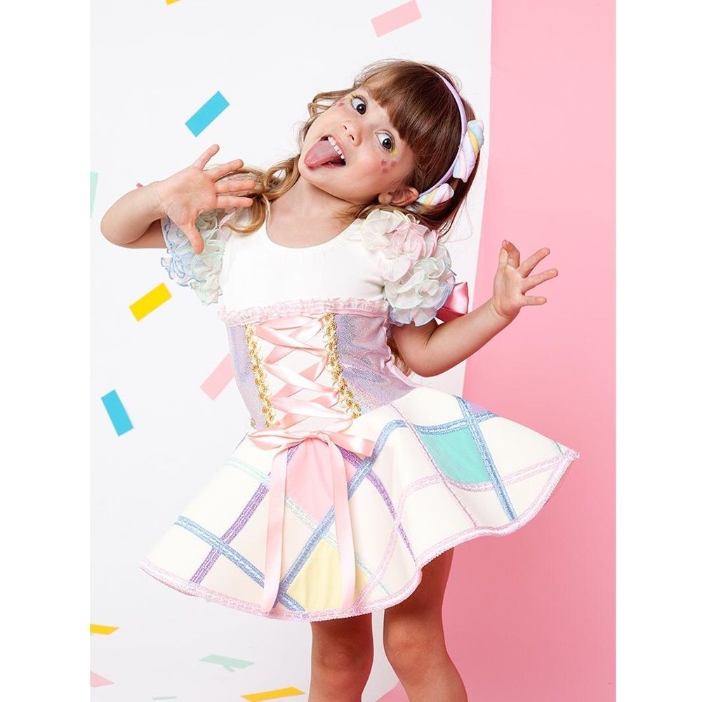 Vestido de Festa Infantil Fantasia Florzinhas Tule e Cetim Candy Colors  Euro Baby na EuroBabyKids