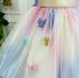 Vestido Infantil de Festa Gola de Princesa Candy Colors com Laço e Tule Com Borboletas Kopela