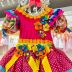 Vestido Infantil Junino Luxo Euro Baby Kids Rosa Neon Bolinhas Tule Flores Babados e Renda