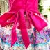 Vestido de Festa Infantil Junino Floral Rosa e Azul Claro Detalhes em Cetim Kopela