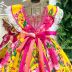 Vestido de Festa Infantil Junino Pink e Turquesa Detalhes em Cetim Kopela