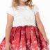 Vestido Infantil de Festa Kukixo Branco com Saia Vermelha Floral e Perolas