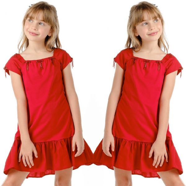 Vestido Infantil Luluzinha Vermelho Bordado Pedrarias Laço