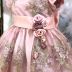 Vestido Infantil Luxo Rosé e Dourado Rendas e Flores Kopela
