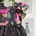 Vestido Infantil Manga Curta Preto Estampado Selva Panther Pink Mon Sucré