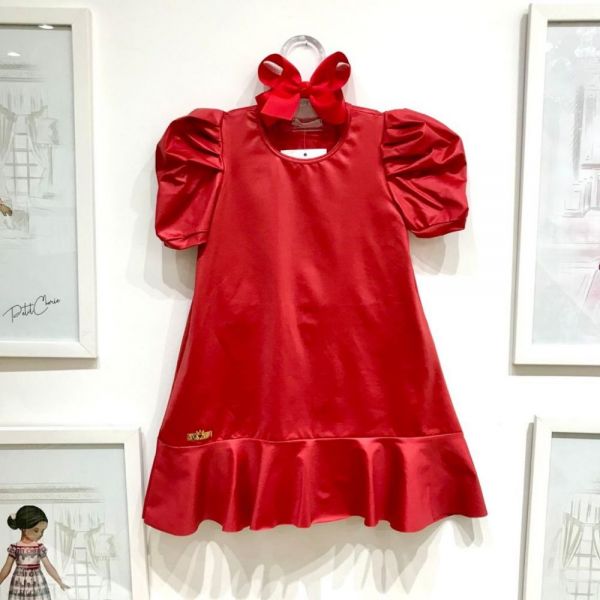 Vestido Infantil Mangas Bufante Vermelho de Cirre Perfect Basic Yoyo