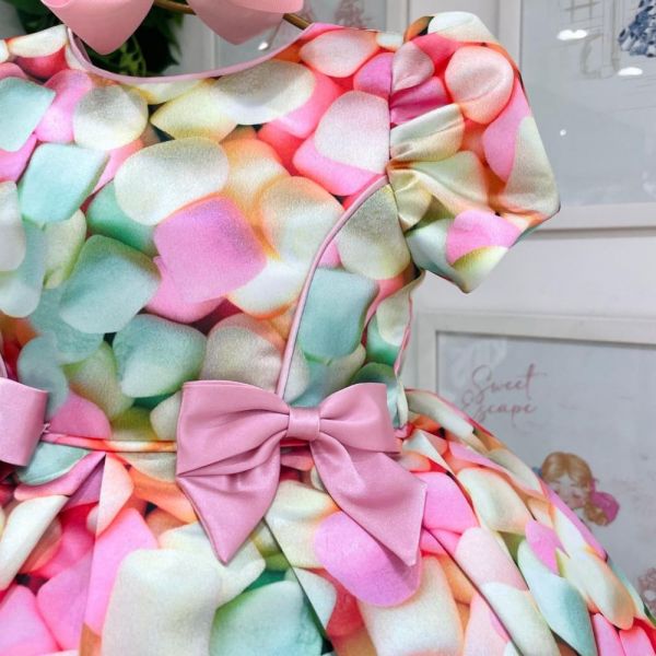 Vestido Infantil de Festa Marshmallow Princesa com Laços Rosé de Cetim Kopela