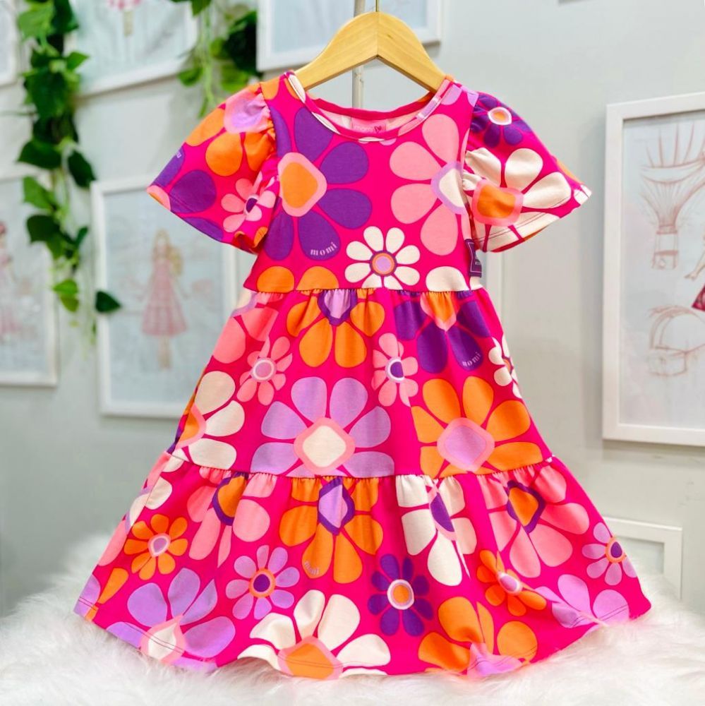 Vestido Infantil Momi Rosa Estampa Floral Colorido
