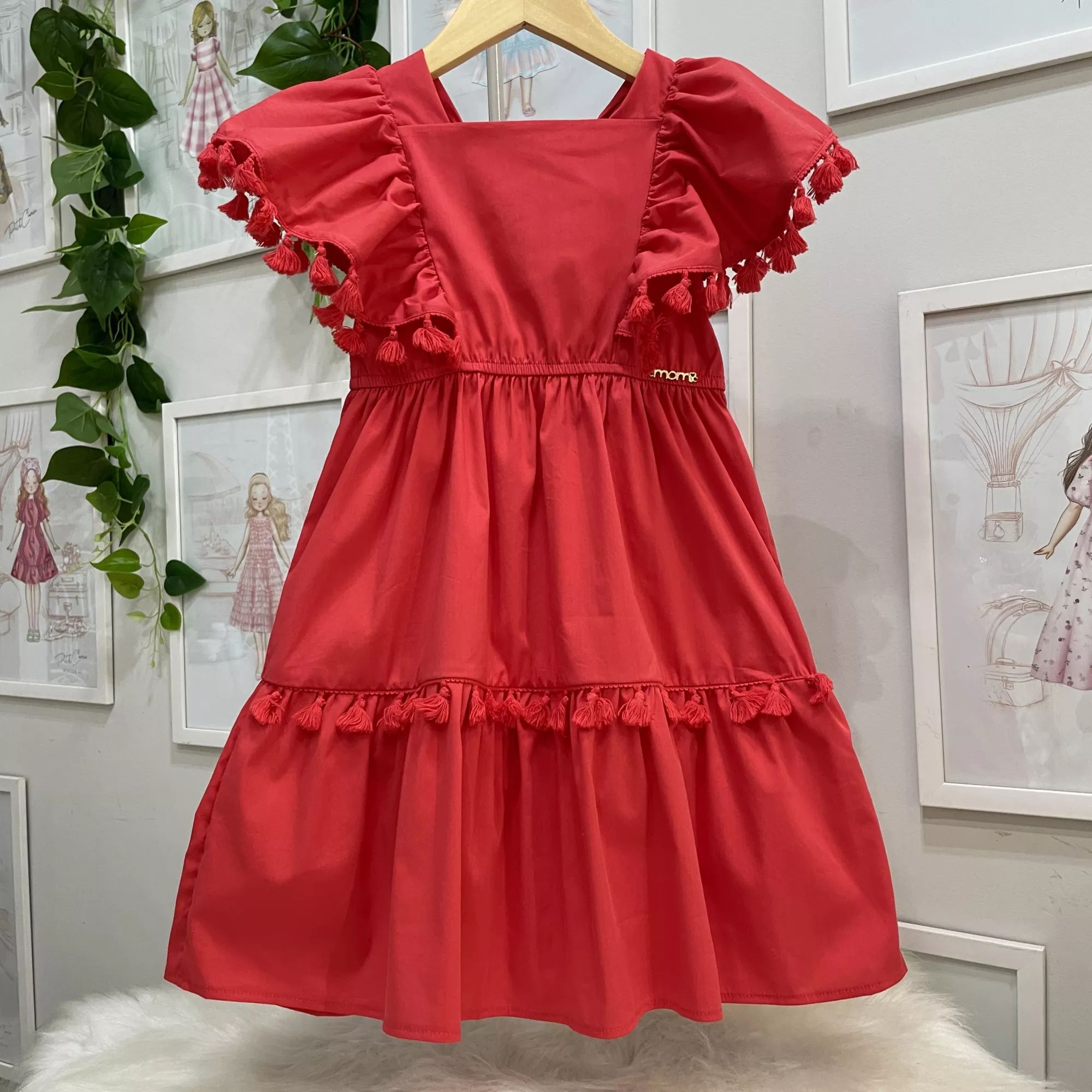 Vestido Infantil Momi Vermelho Gola Inglesa Bordada na EuroBabyKids