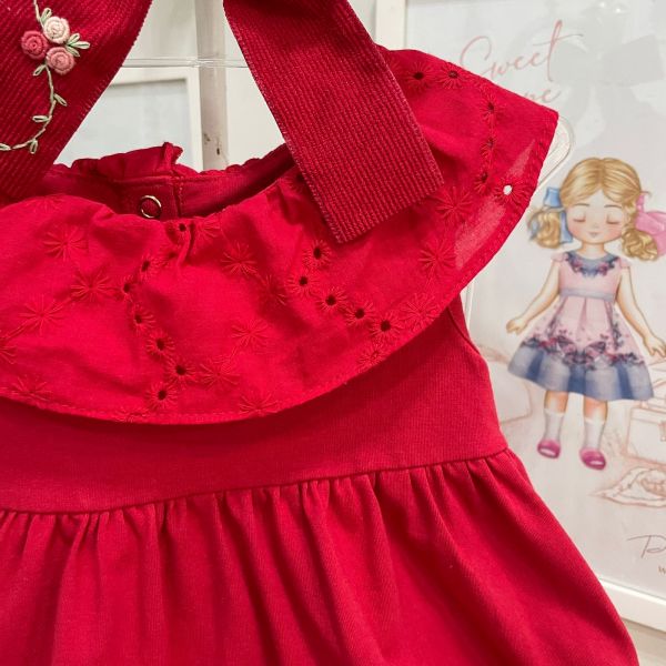 Vestido Infantil Momi Vermelho Gola Inglesa Bordada na EuroBabyKids