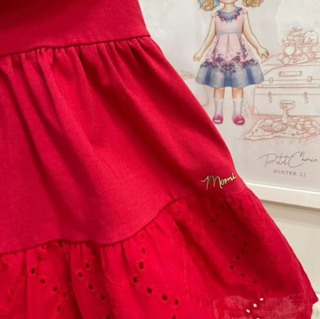 Vestido Infantil Momi Vermelho Gola Inglesa Bordada na EuroBabyKids