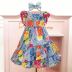 Vestido Infantil Mullet com Pom Pons Estampado Floral Colorida Mon Sucré