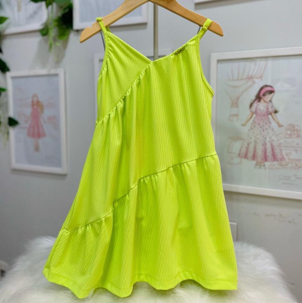 Vestido Infantil Mylu Verde Neon de Alcinha com Recortes