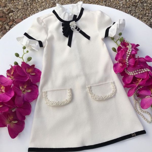 Vestido Infantil Off White Bordado Classic Details Luluzinha