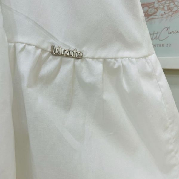 Vestido Infantil Luluzinha Off-White de Babado Assimétrico