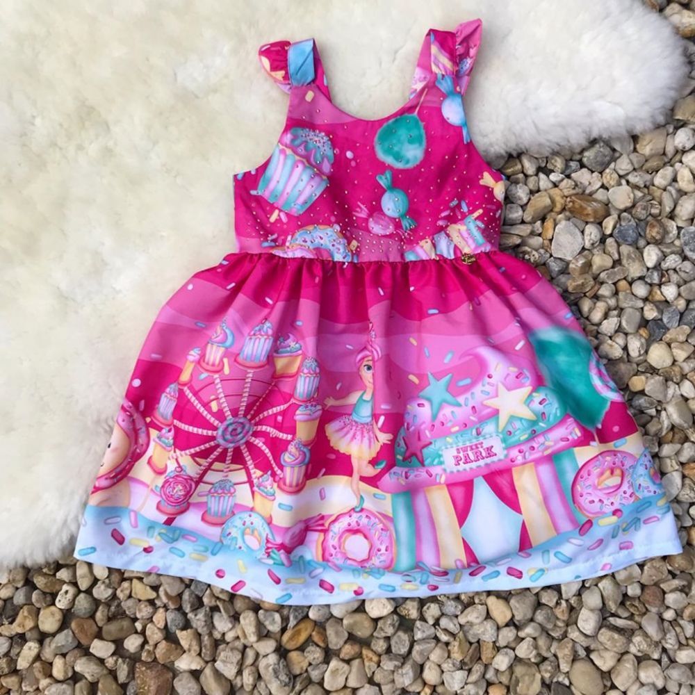 Vestido Infantil Parque de Diversão dos Doces Rosa Mon Sucré