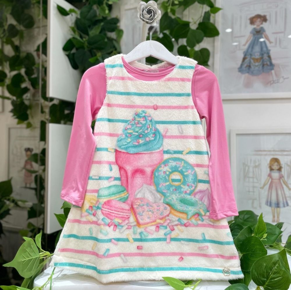 Vestido Infantil Regata de Plush Off White Confetes Com Blusa Manga Longa  Rosa Mon Sucré na Euro Baby Kids