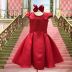 Vestido de Festa Infantil Com Bordado Pedrarias e Laço Grande Atrás Vermelho Cherry Petit Cherie