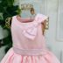 Vestido de Festa Infantil Rosa Claro Listras Texturizadas no Tule com Laço Animalia Mon Sucré