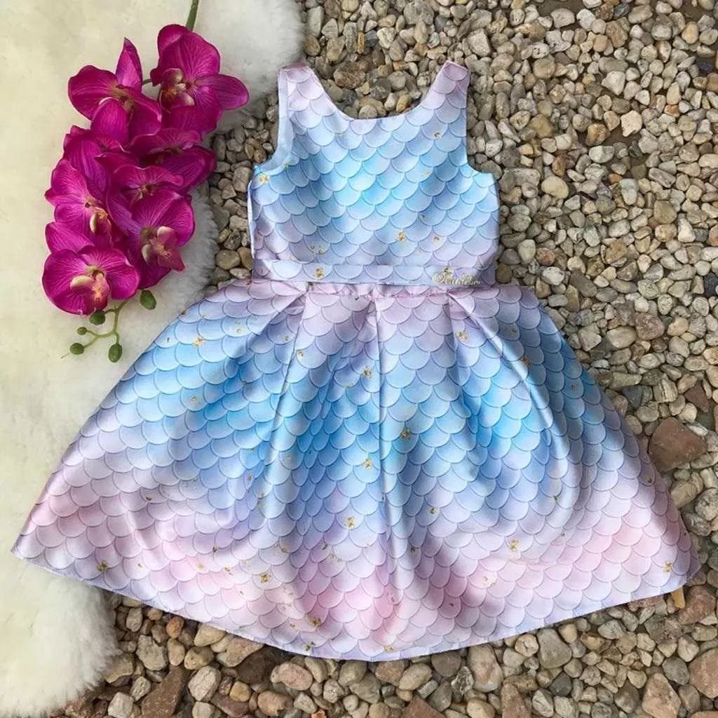 Vestido Infantil Sereia Candy Color Azul Petit Cherie