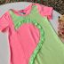 Vestido Infantil Trapézio com Recortes Verde e Rosa Neon Heart MyLu