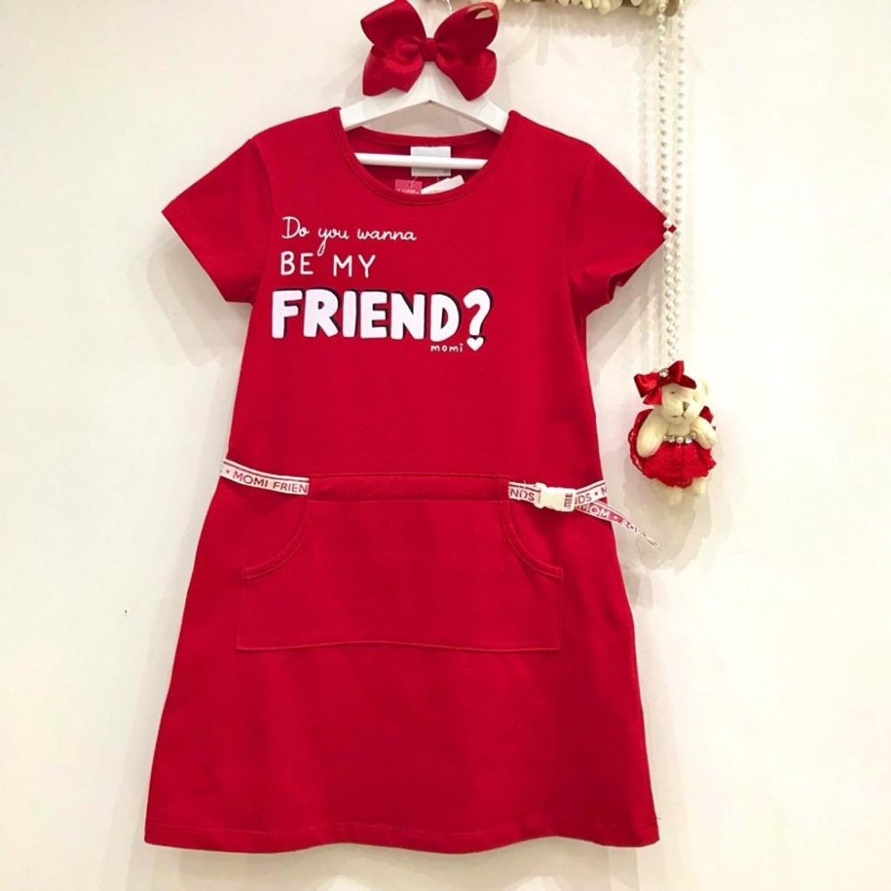 Vestido Infantil Vermelho com Bolso Be My Friend Momi
