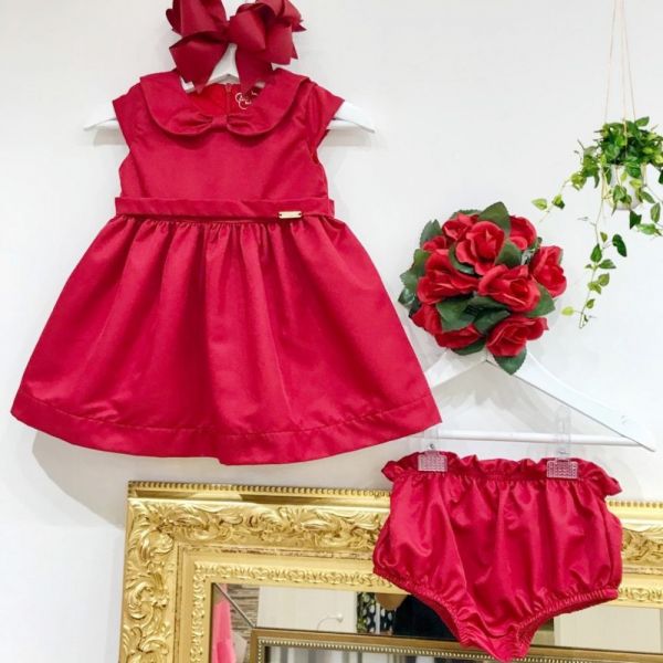 Vestido Infantil Vermelho com Calcinha Vermelho Encanto Mon Sucré