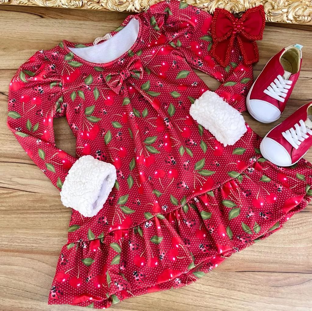 Vestido Infantil Momi Vermelho Gola Inglesa Bordada na EuroBabyKids