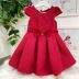 Vestido Infantil Vermelho Texturizado com Pregas e Laço Mon Sucré